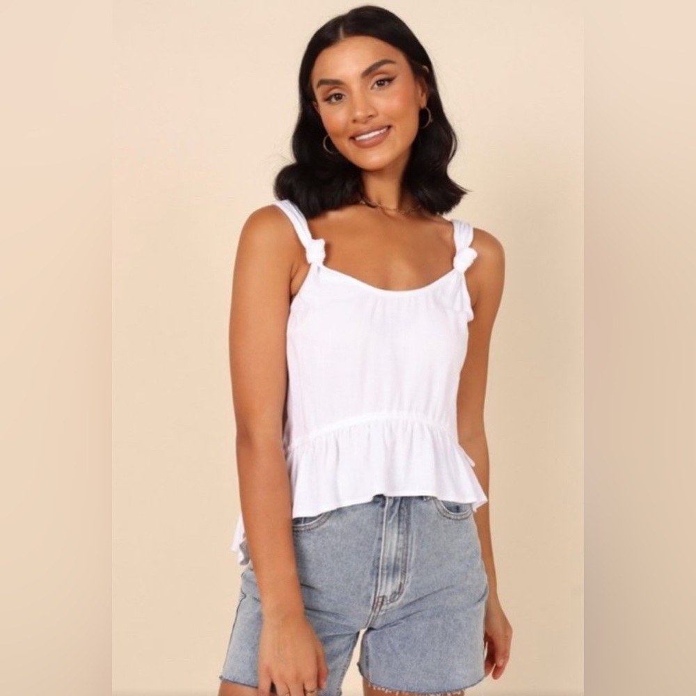 Petal & Pup White Ruffled Peplum Tank Top